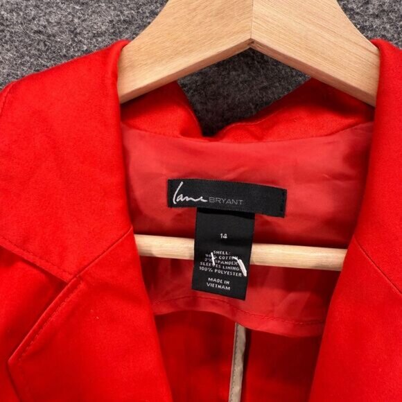 Lane Bryant Blazer Women 14 Red Button Up Collared Long Sleeve Cotton Lined - Picture 3 of 6